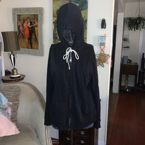 Women's Old Navy Black Full-Zip Hoodie with Cream Drawstring Size L